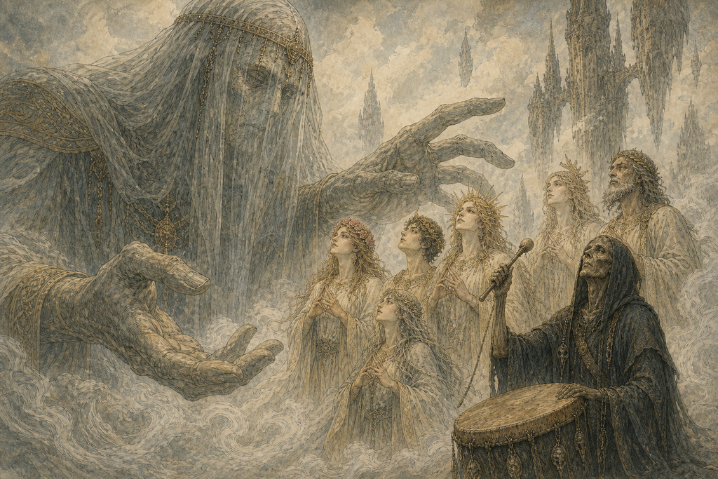 In Pegana's unmoving mist, MANA-YOOD-SUSHAI shaped the small gods and the gaunt drummer Skarl.