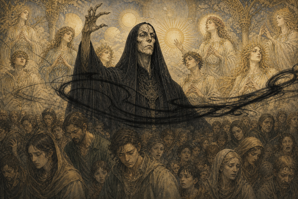 Radiant hands shifted suns, stirred lives, and sent Mung's dark sign through crowded generations.