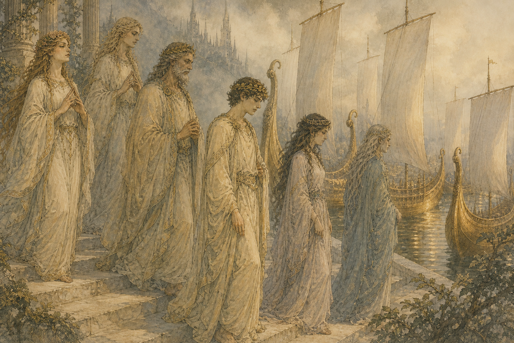 Then they descended with grave dignity toward golden galleons waiting below the mist.