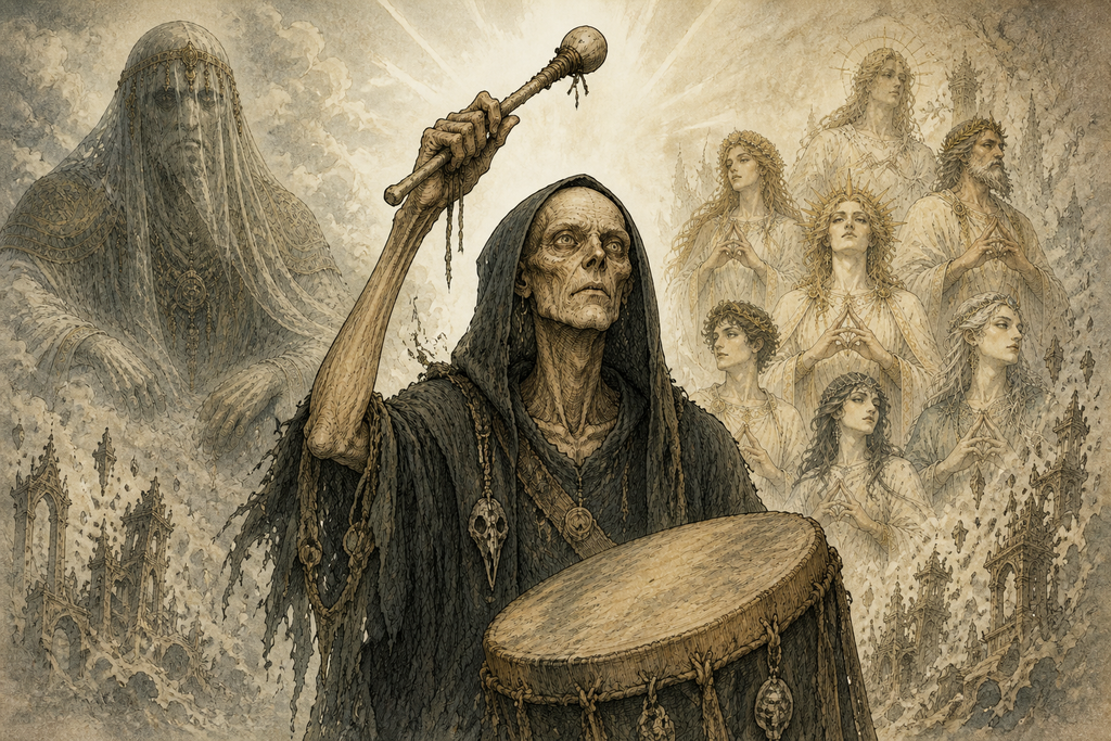 One pause would wake the maker and unmake the gods, their future worlds, and the hand holding the drum.