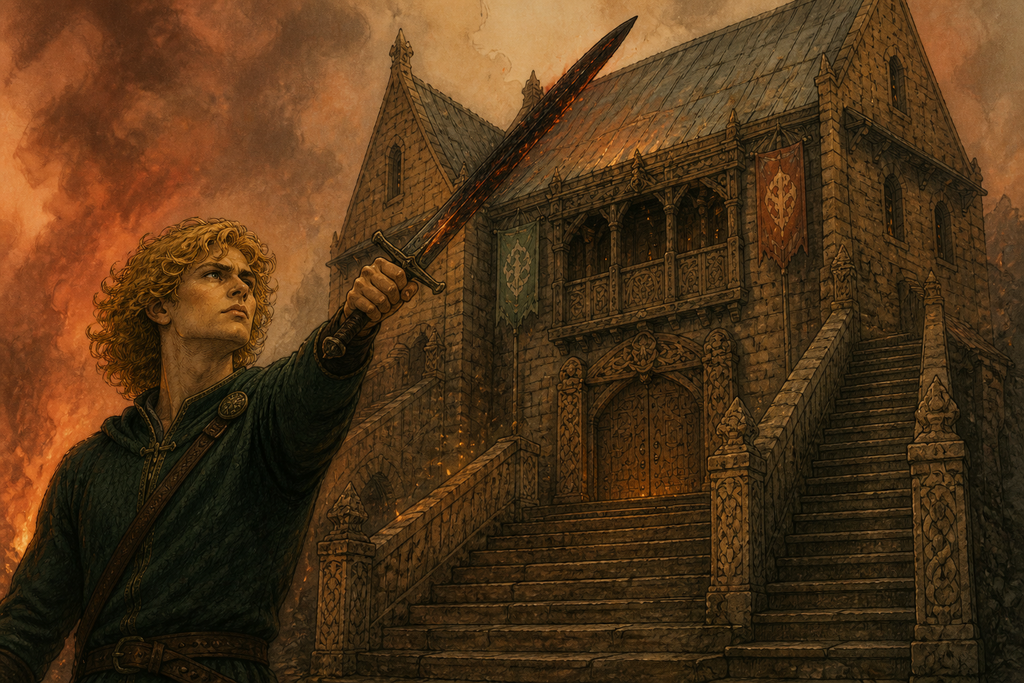 Face of God raised his scorched sword toward them.