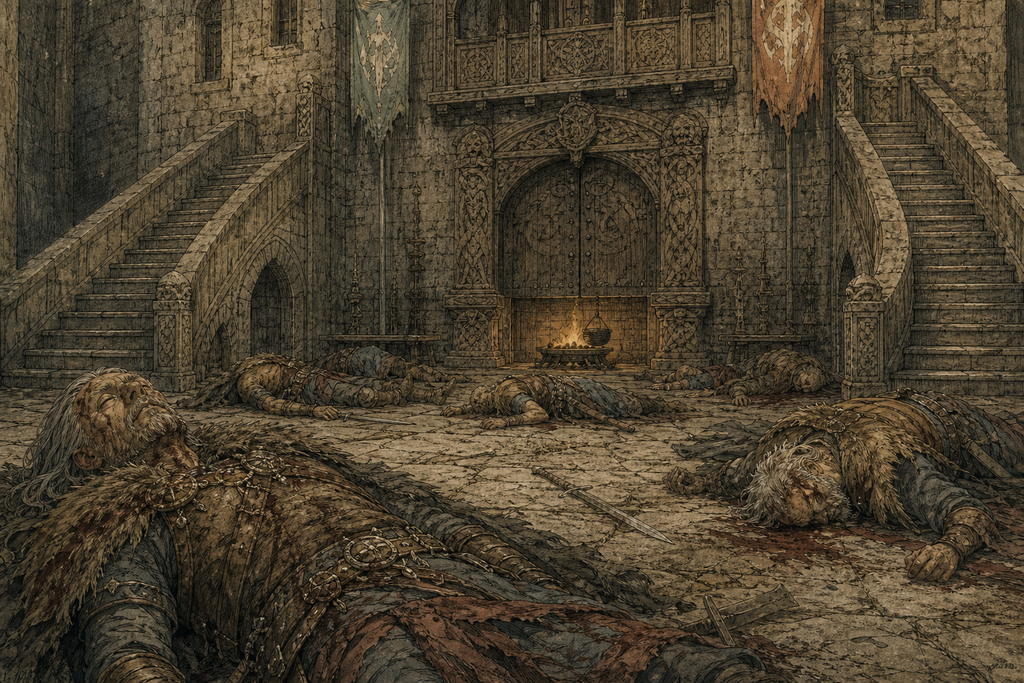 Inside the Mote House, old wolf chieftains lay dishonored beneath dust and dried blood.
