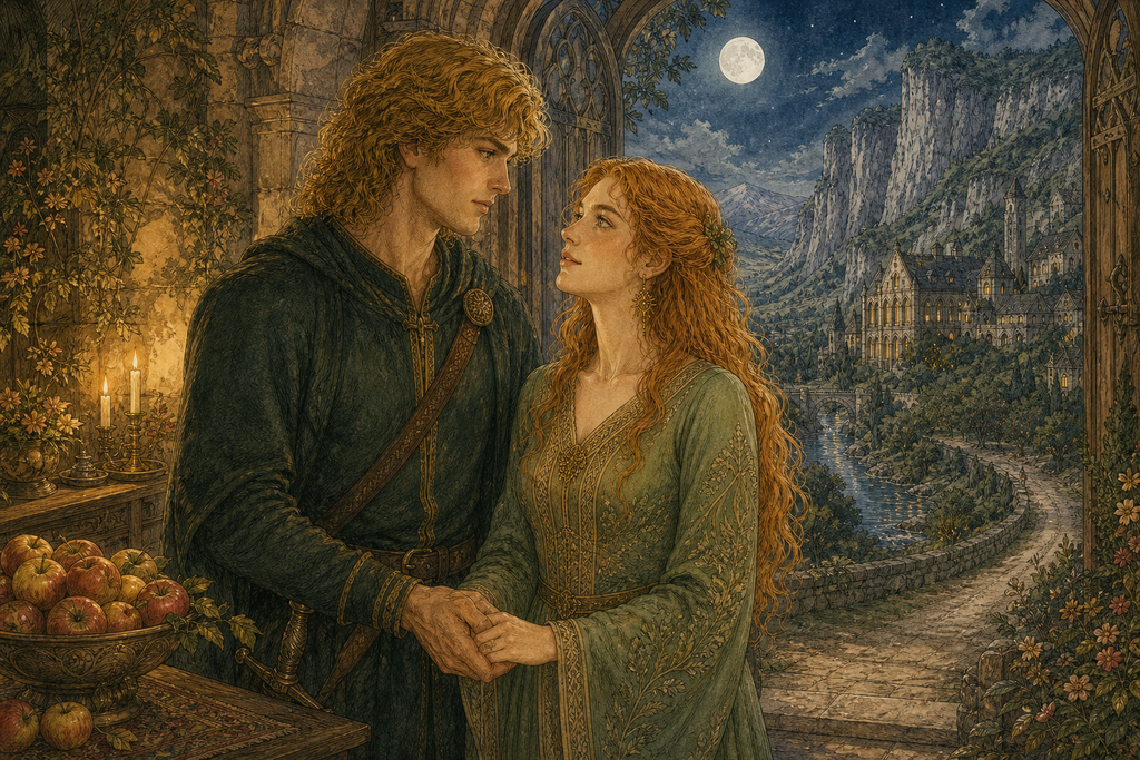 Outside, the road remained wide, while inside, apple sweetness warmed the hand that had once gripped a sword.