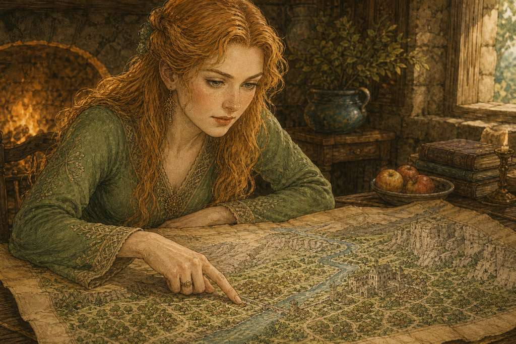 She unfolded a hide map and placed one finger on Burgdale.