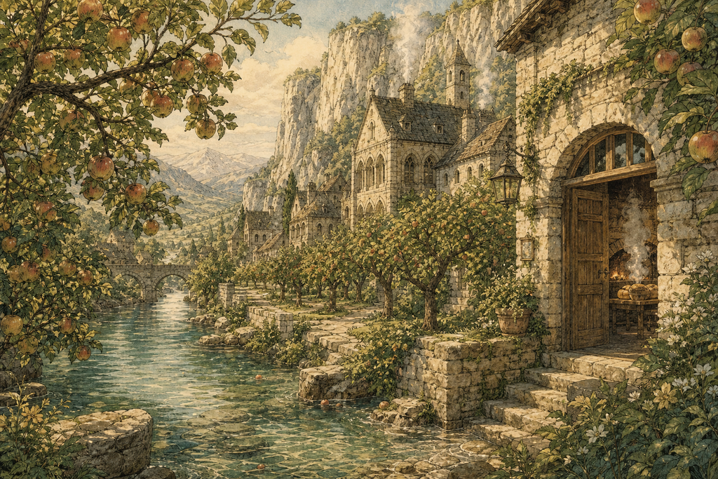 In Burgdale, branches sagged over clear water, and every open door breathed bread, smoke, and safety.