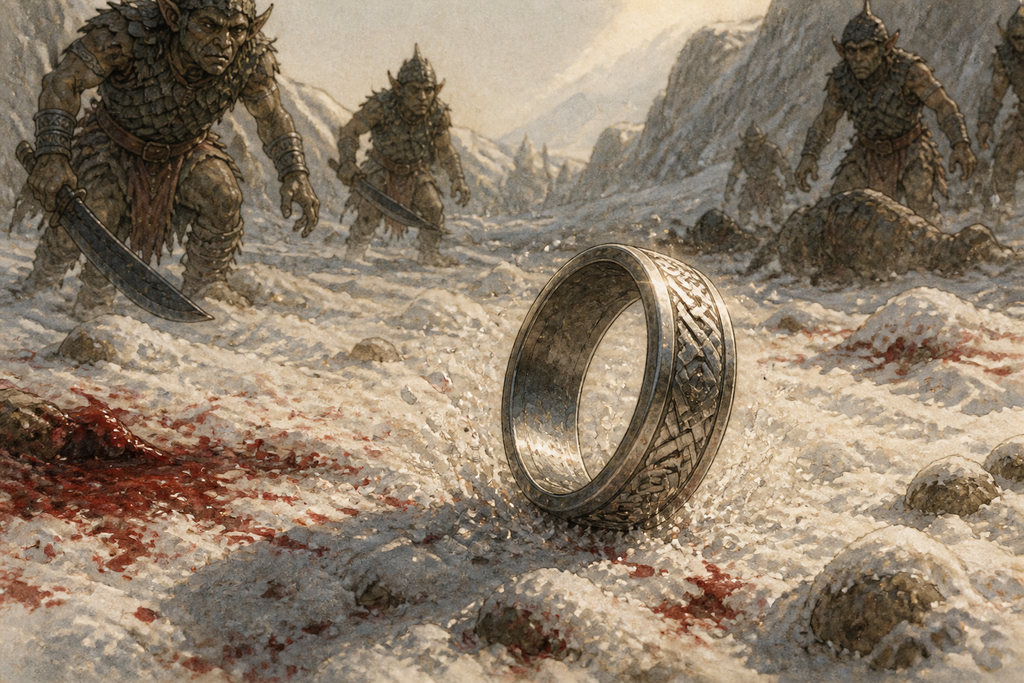 One silver arm-ring rolled across the snow.