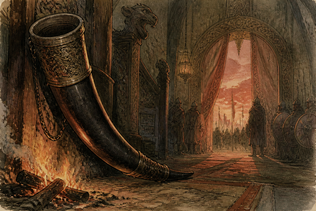 Beyond the fire, war horns answered.