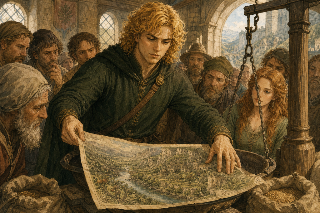 At the gate assembly, he spread Sunbeam's map where farmers usually weighed grain.