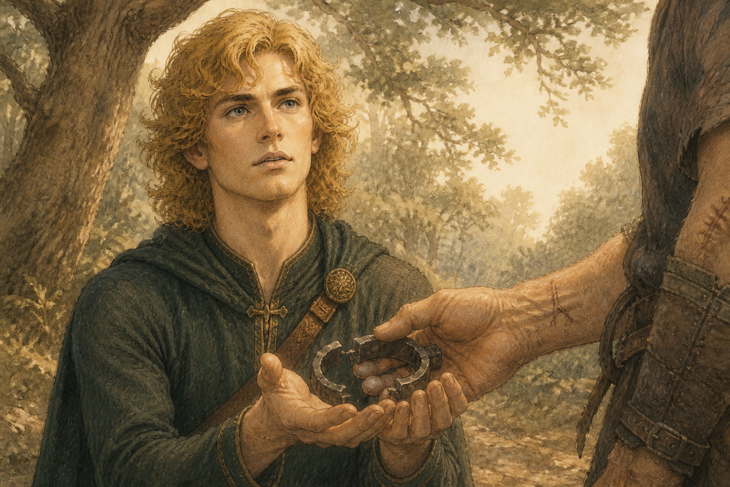 He waited until a scarred man placed his broken shackle between those open hands.