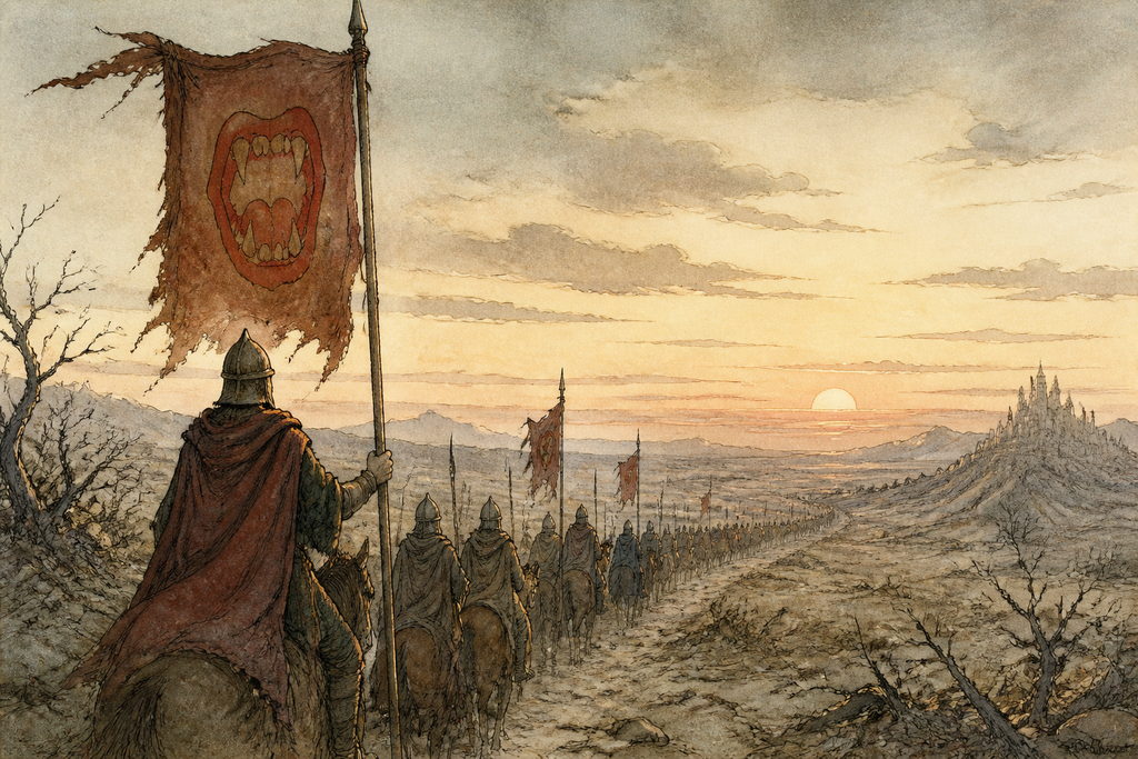 At dawn, one banner moved east.
