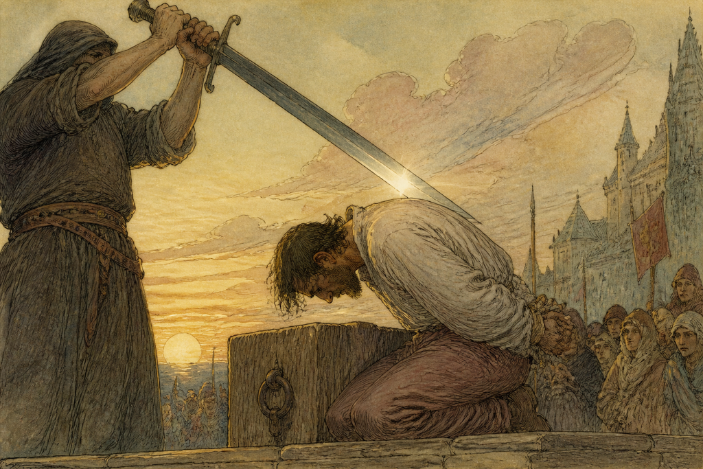 Below, the first blade began to fall.