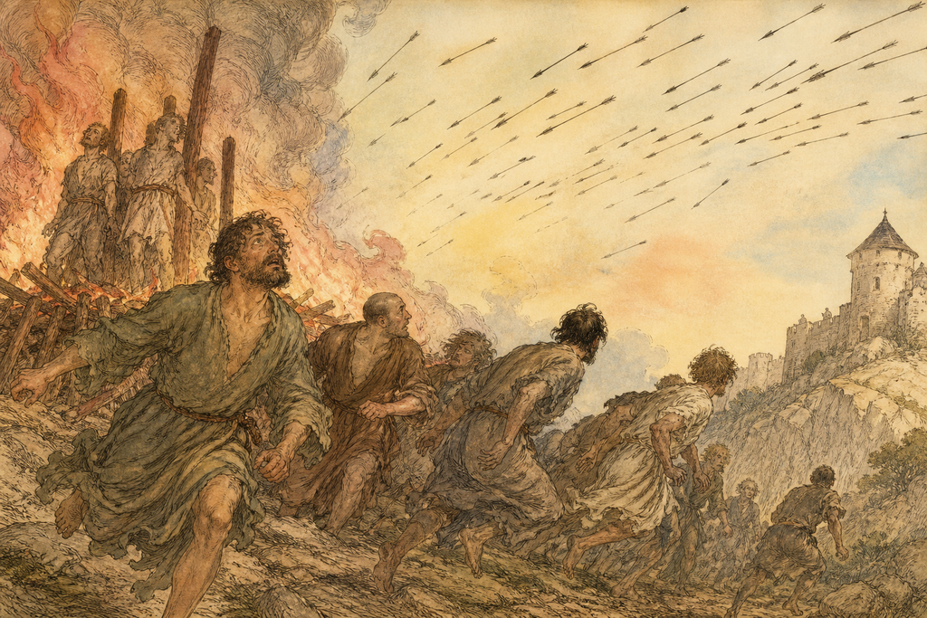 The prisoners stared upward, then ran as the hillside released a second black wave.