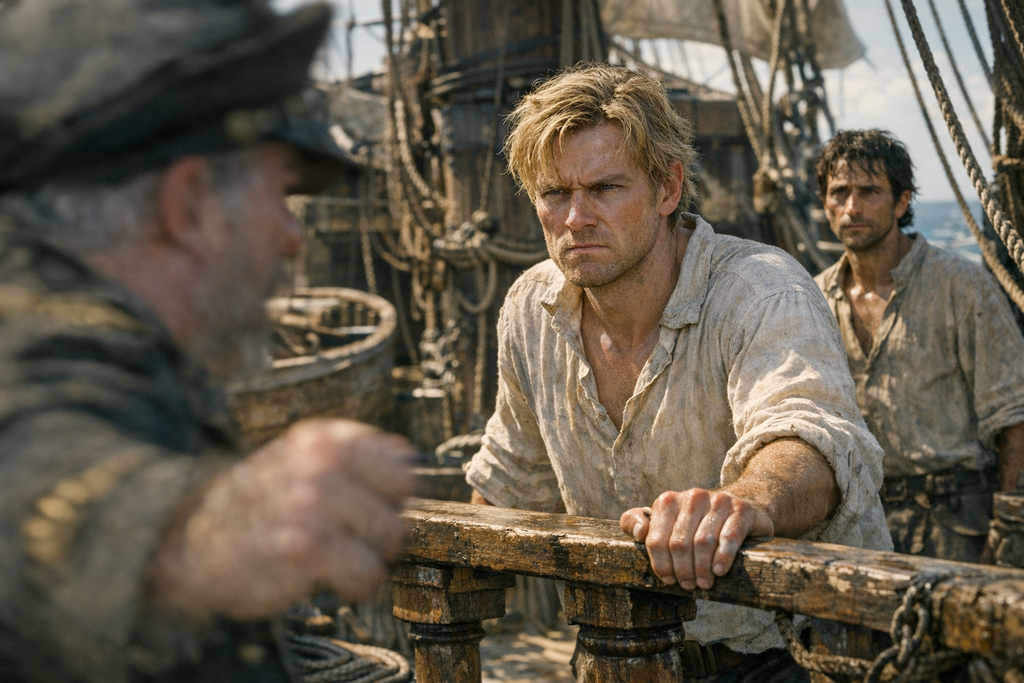 When the drunken captain struck the servant and swore he would throw everyone overboard, Montgomery's jaw hardened, and Prendick saw old hatred there.
