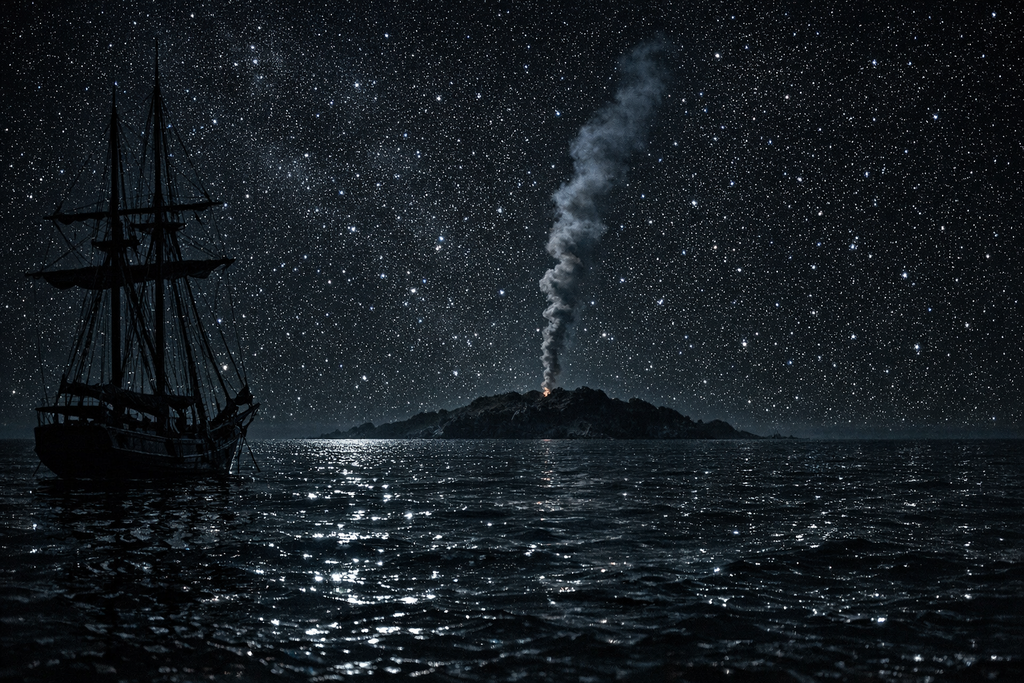 That night a nameless island rose from the dark, marked only by stars and a thin line of smoke.