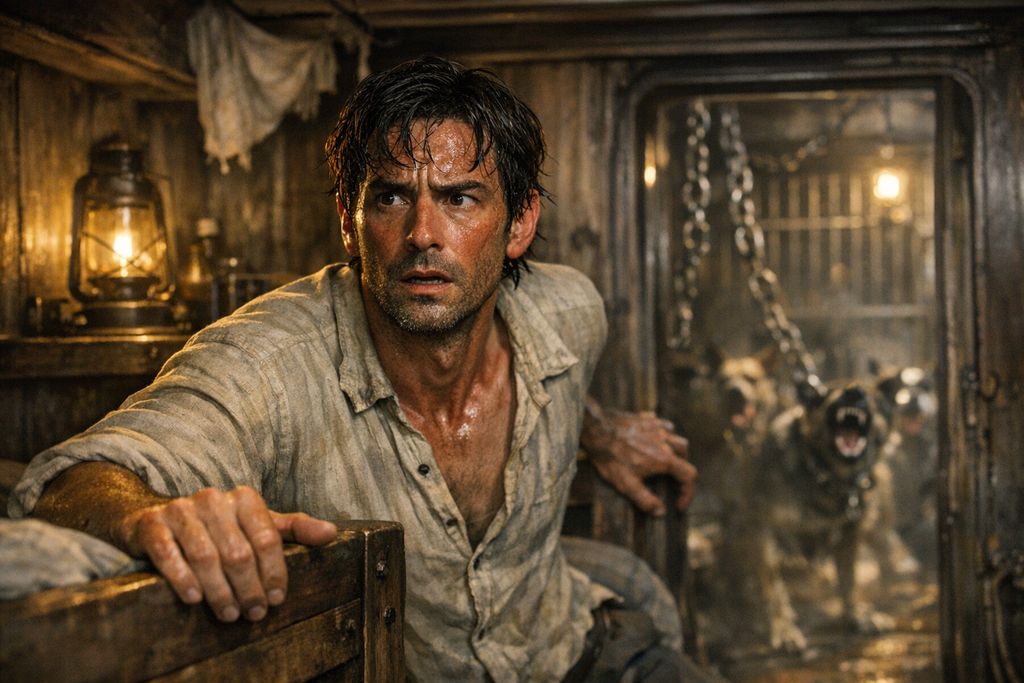 He woke in a filthy cabin to barking dogs, heavy chains, and the sense that rescue had delivered him somewhere worse.