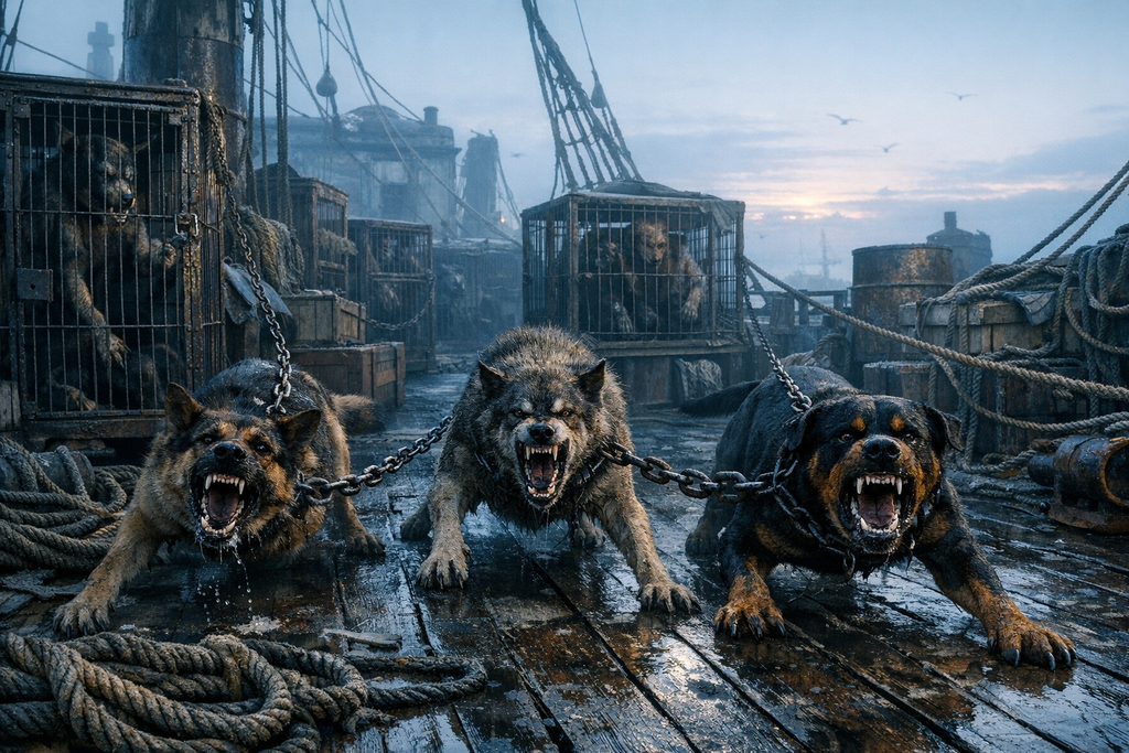 By dawn the barking had faces, and the deck looked like a floating cage.