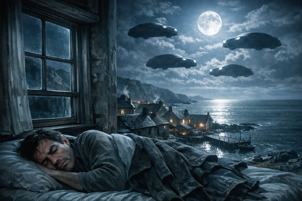 He searched the bright horizon for some shape or craft, and found only fishing boats and empty air.