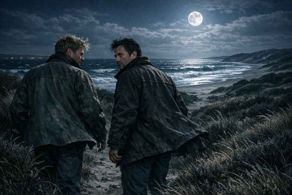 They said nothing before the others, but moonlight found them walking side by side through scrub toward the long empty beach.