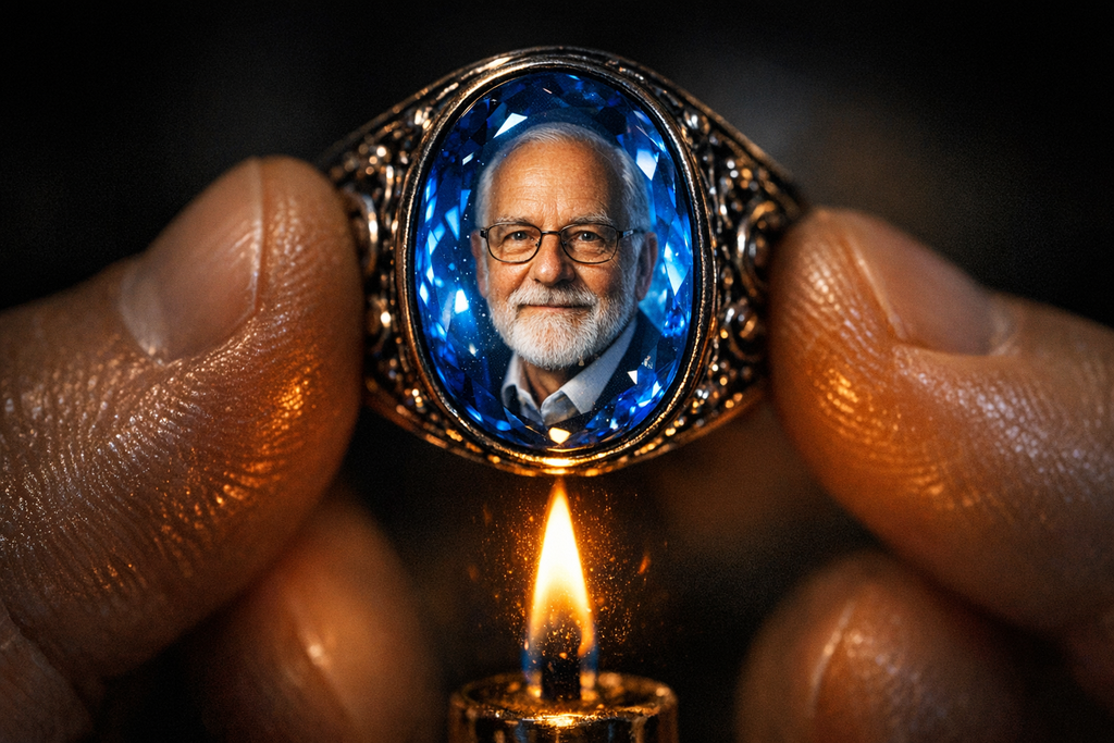 When fire touched the stone, Dr. Holcomb appeared alive inside it, small as a prayer and just as impossible.
