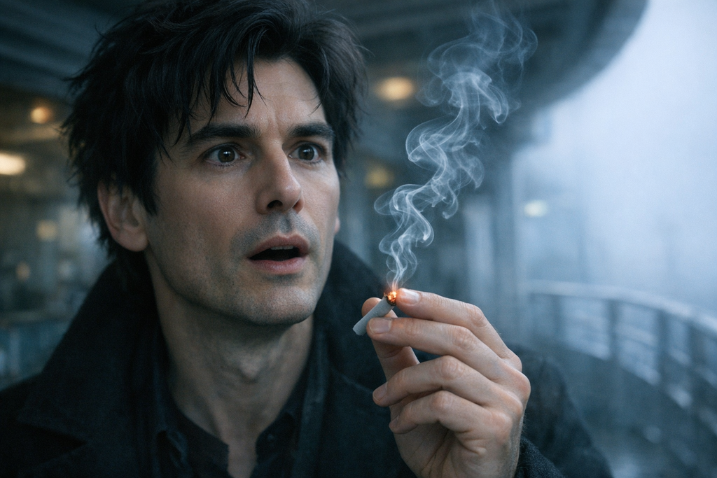 He bought his first cigarette like a scholar studying fire, and the smoke halted him with pure wonder.