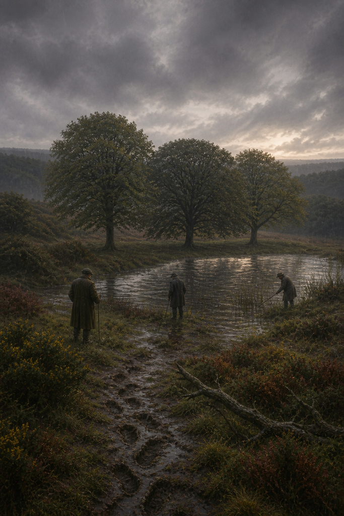 At dawn, the narrator remembered the little pond and returned with two labourers.