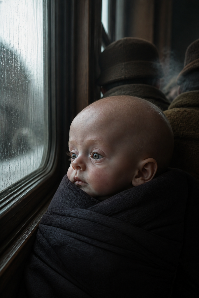 When the infant looked away, passengers breathed, but the traveler remembered those knowing eyes.