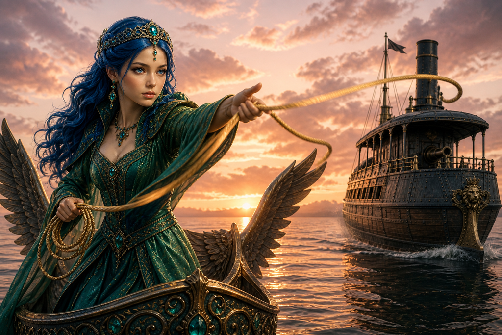 Lyone answered by casting a golden towline across the water.