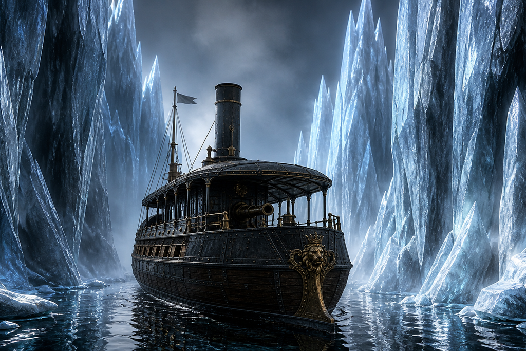 For seventy miles, the ship threaded cliffs that glittered like cold knives.