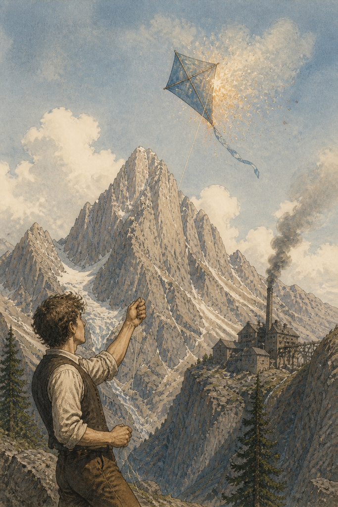 A blue kite crossed its invisible beam and burned into glittering dust.