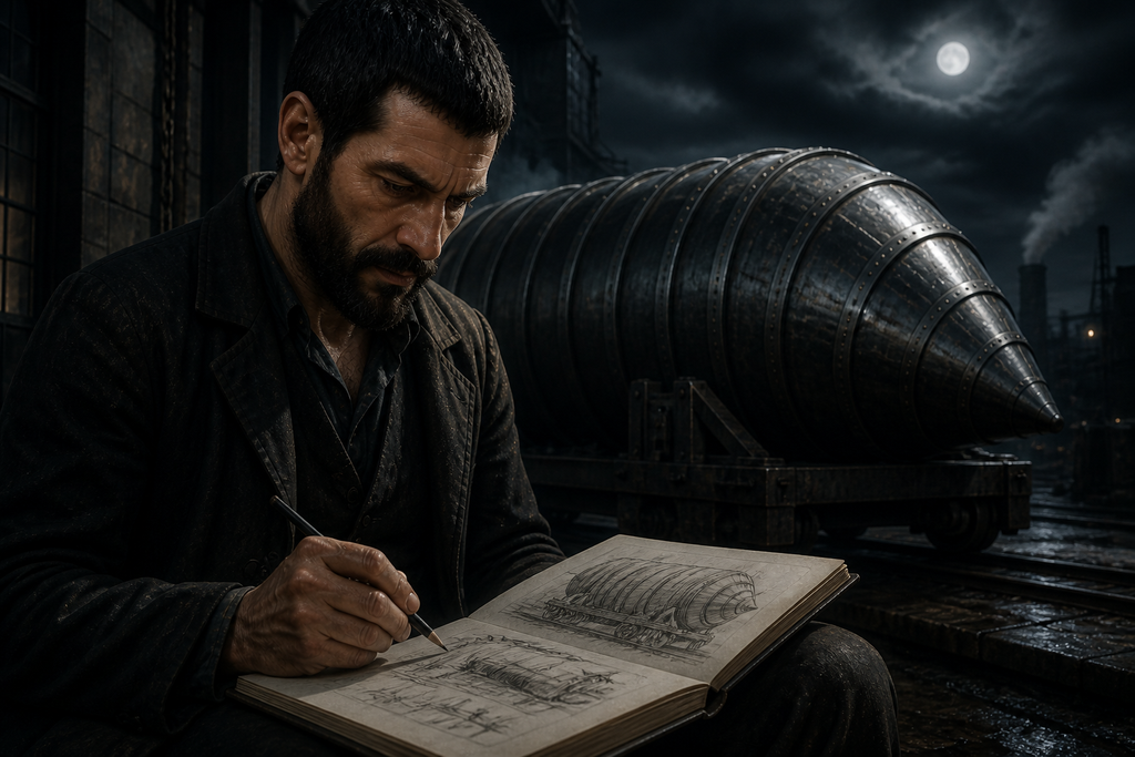 He sketched the shaft, the Automatic Shell, and the steel car beside it.