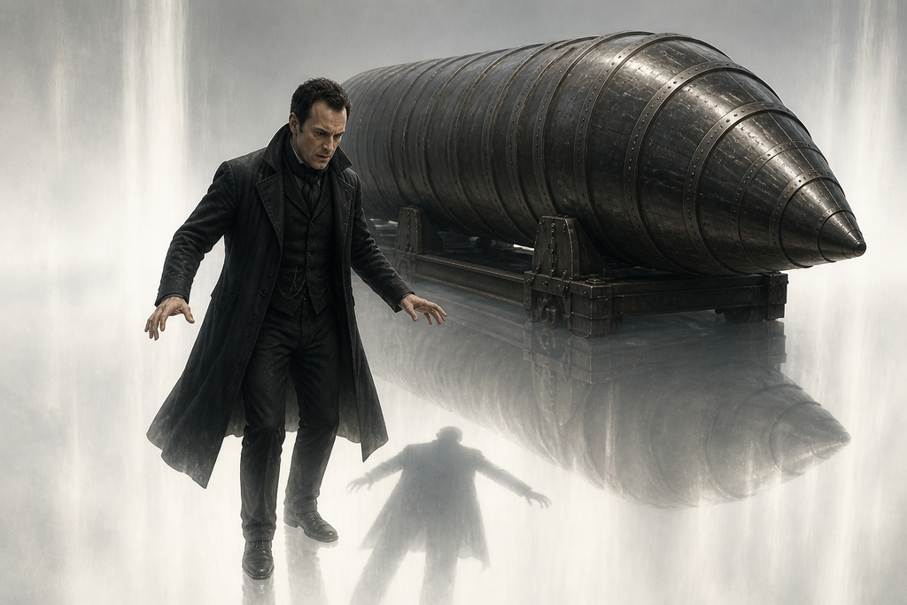 At the bottom, he stepped onto invisible ground and saw his shadow fall through miles of light.
