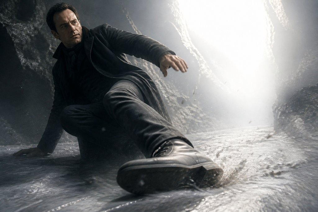 Then his boot slipped sideways.
