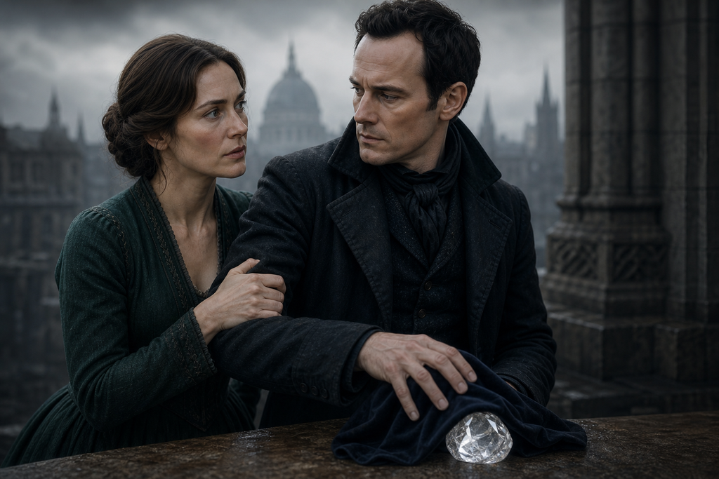Margaret held Roland's arm as he covered the diamond.