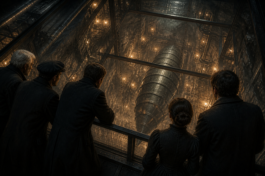 They stared through the ground at the Automatic Shell fourteen miles below.