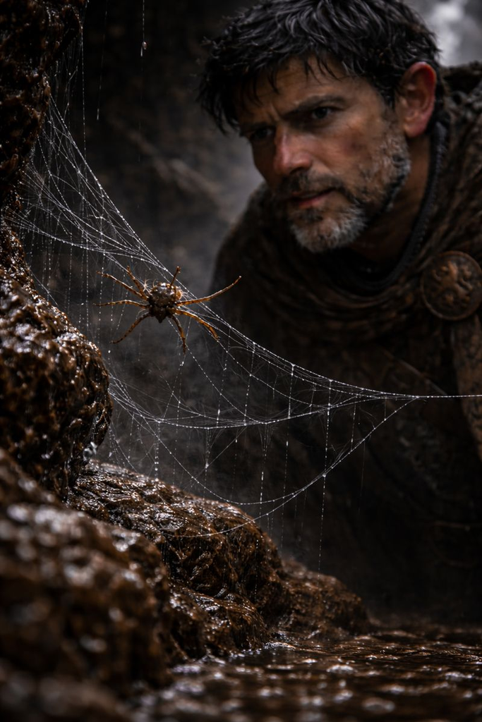 Guided by that drumbeat, the Spider leaps wide and catches the far rock.