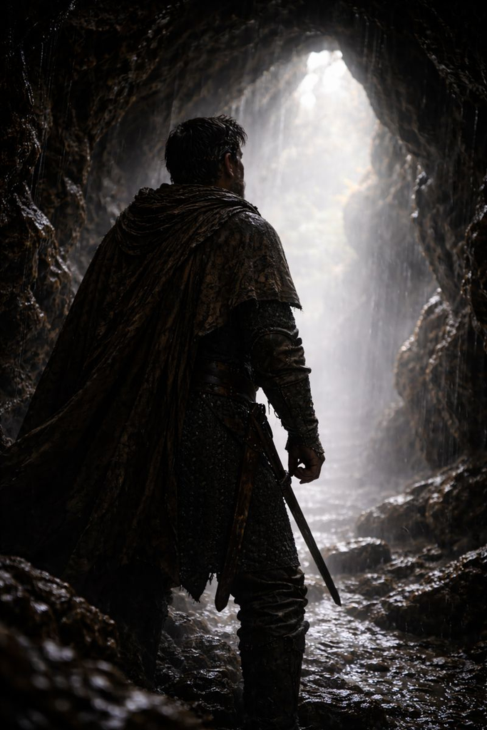 Rainlight brightens the mouth of the Cave, hinting at paths worth walking.