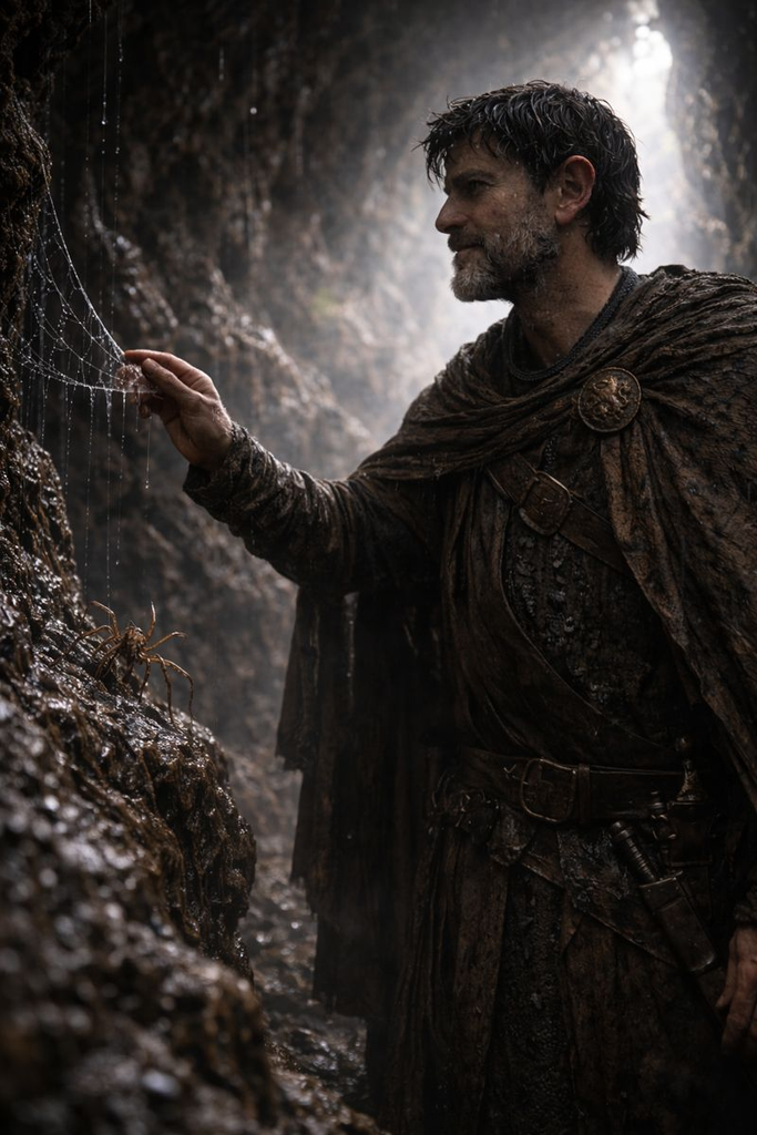Robert the Bruce rises, touches the Web gently, and nods toward the light.