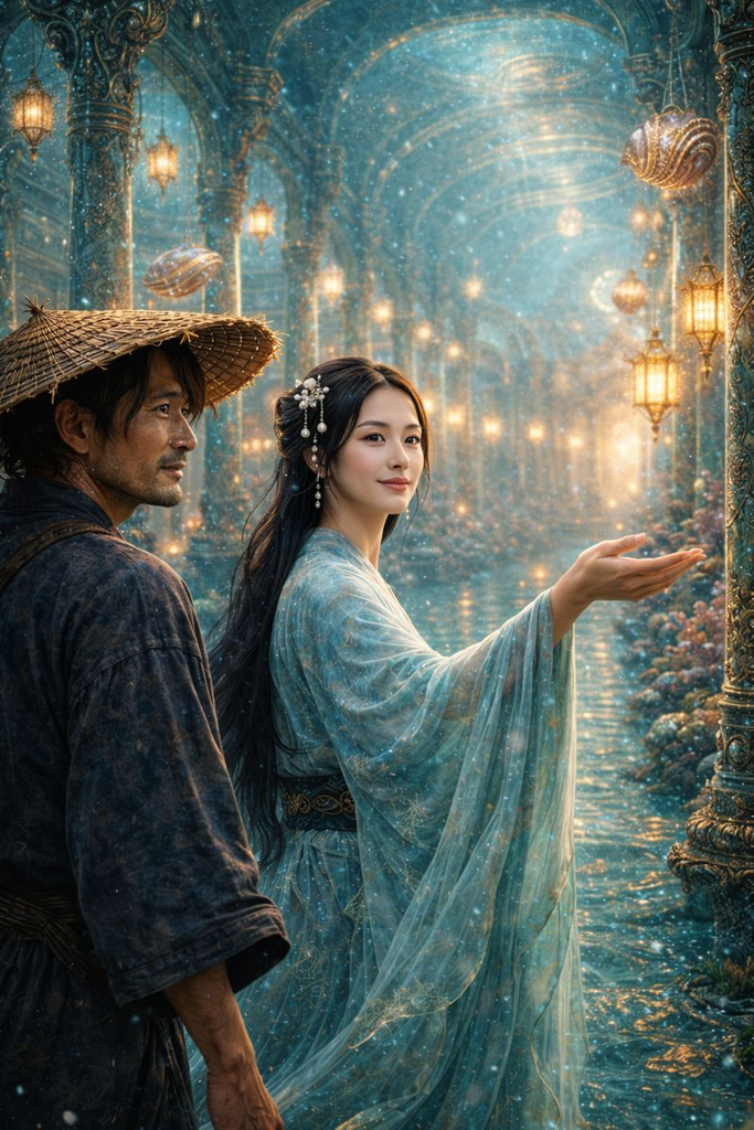 Shell music echoes through halls, leading them toward lantern glow and marvels.