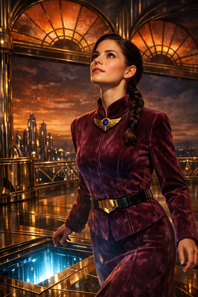 Far above the sleeping city, Mara stepped toward the buried glow, and the fake sunset finally looked afraid.