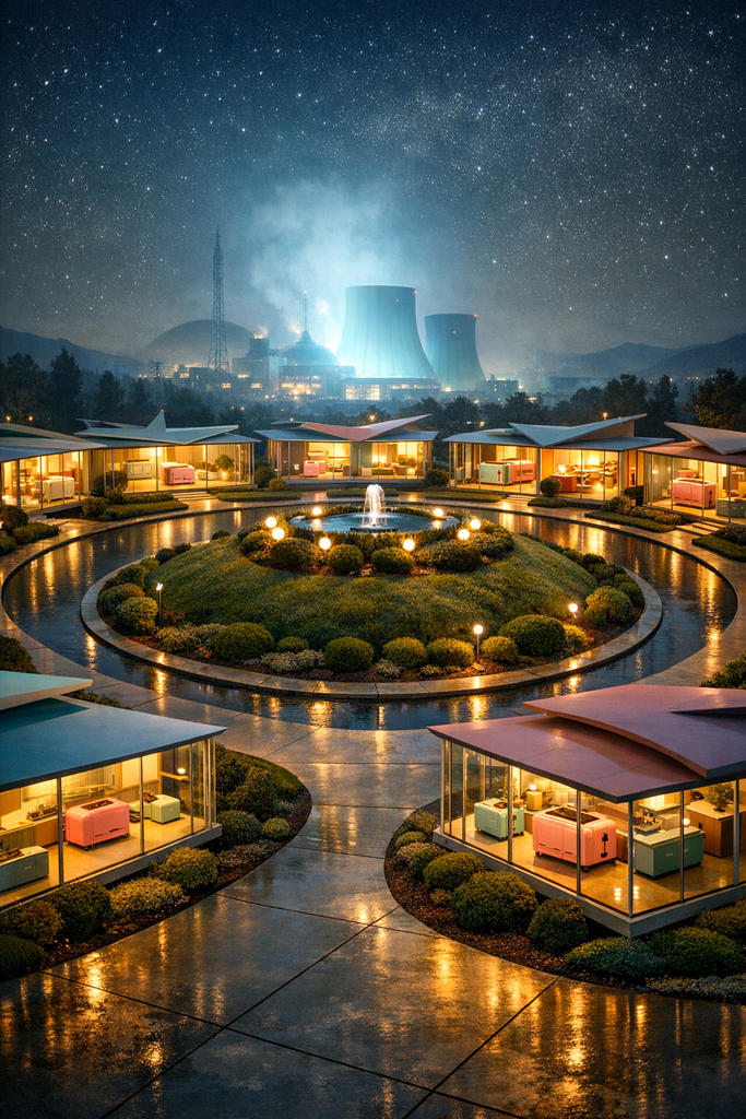 At the Neutron Garden, glass homes with pastel toasters circled an experimental reactor, and the company called it radiant living.