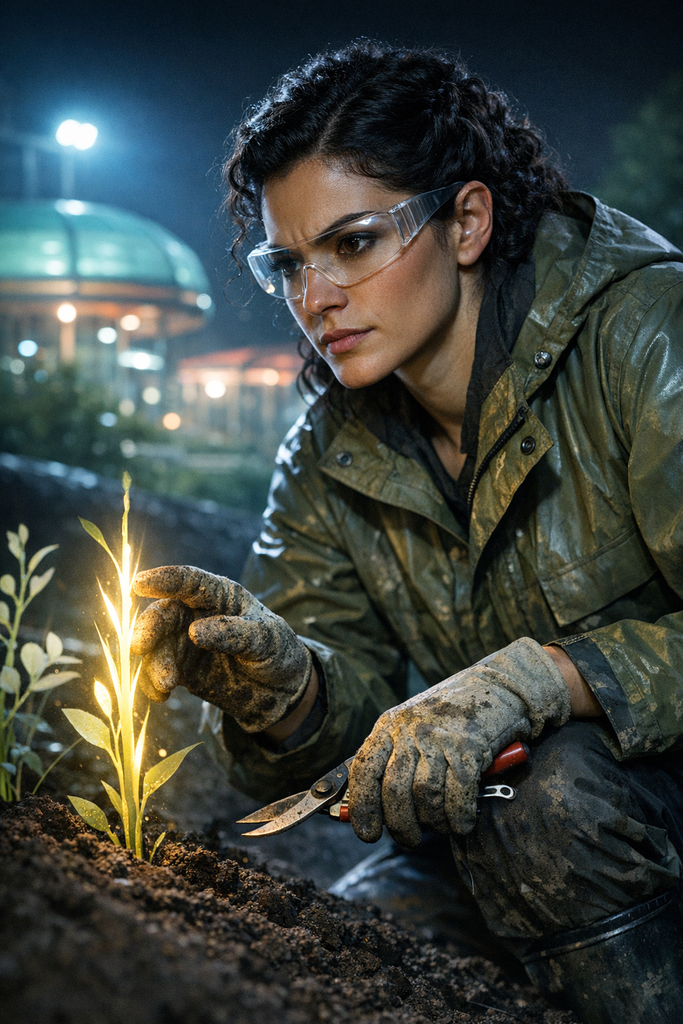 Plant pathologist Mara knelt with her sample shears, and the stems were warm, humming faintly against her gloved fingers.