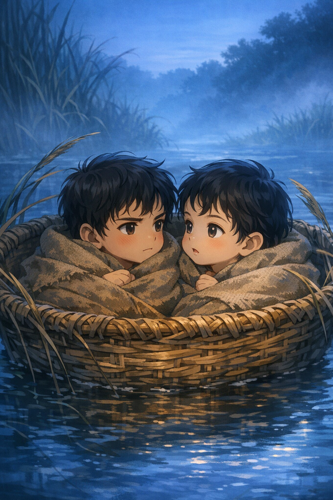 A basket carried Romulus and Remus while reeds scraped the sides like fingers.