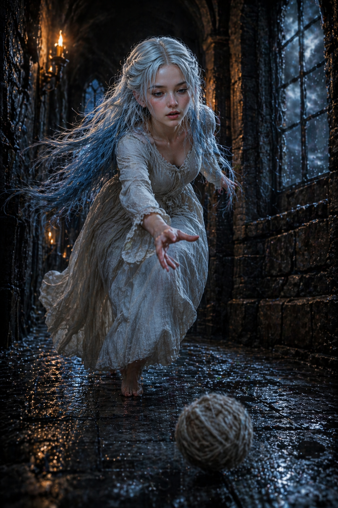 The storm beat the windows as Azzurrina chased a rag ball across the cold passage.
