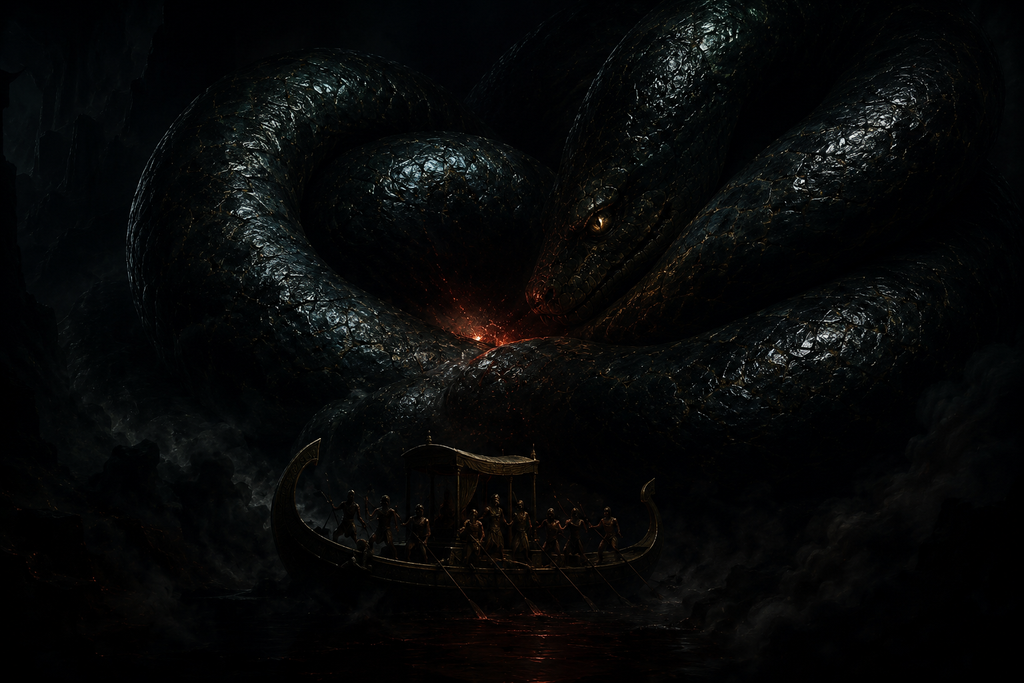 For one breath, the sun disappears inside Apep's coils.
