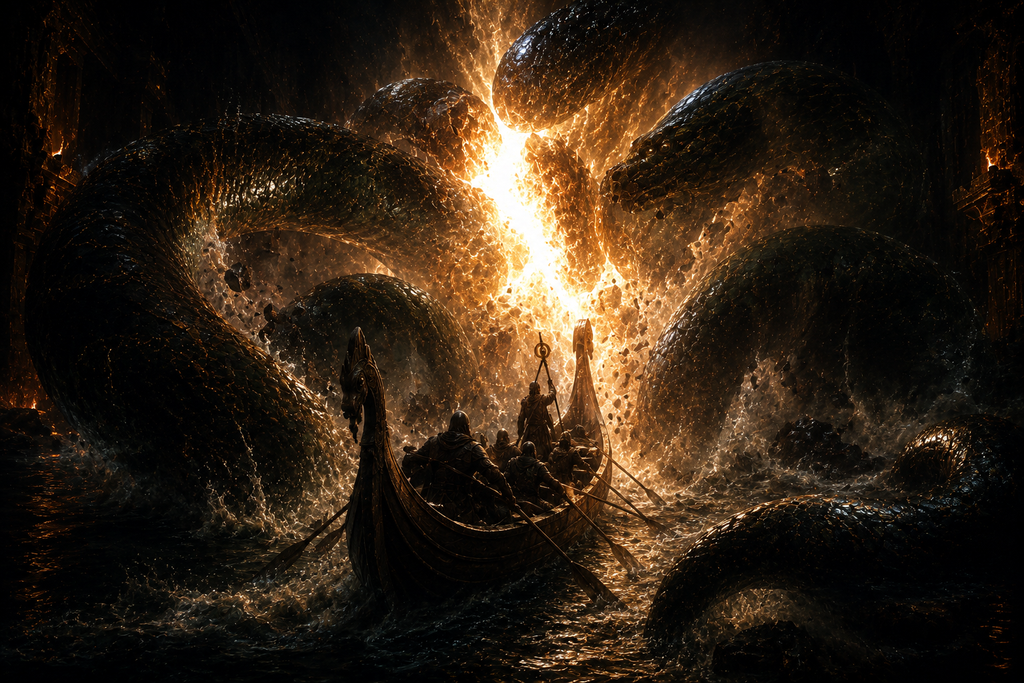 Then a flare breaks out between the scales, and the knot loosens just enough for the barque to lurch free.