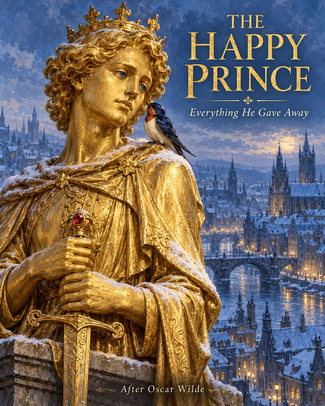 The Happy Prince: Everything He Gave Away — portrait illustrated cover.
