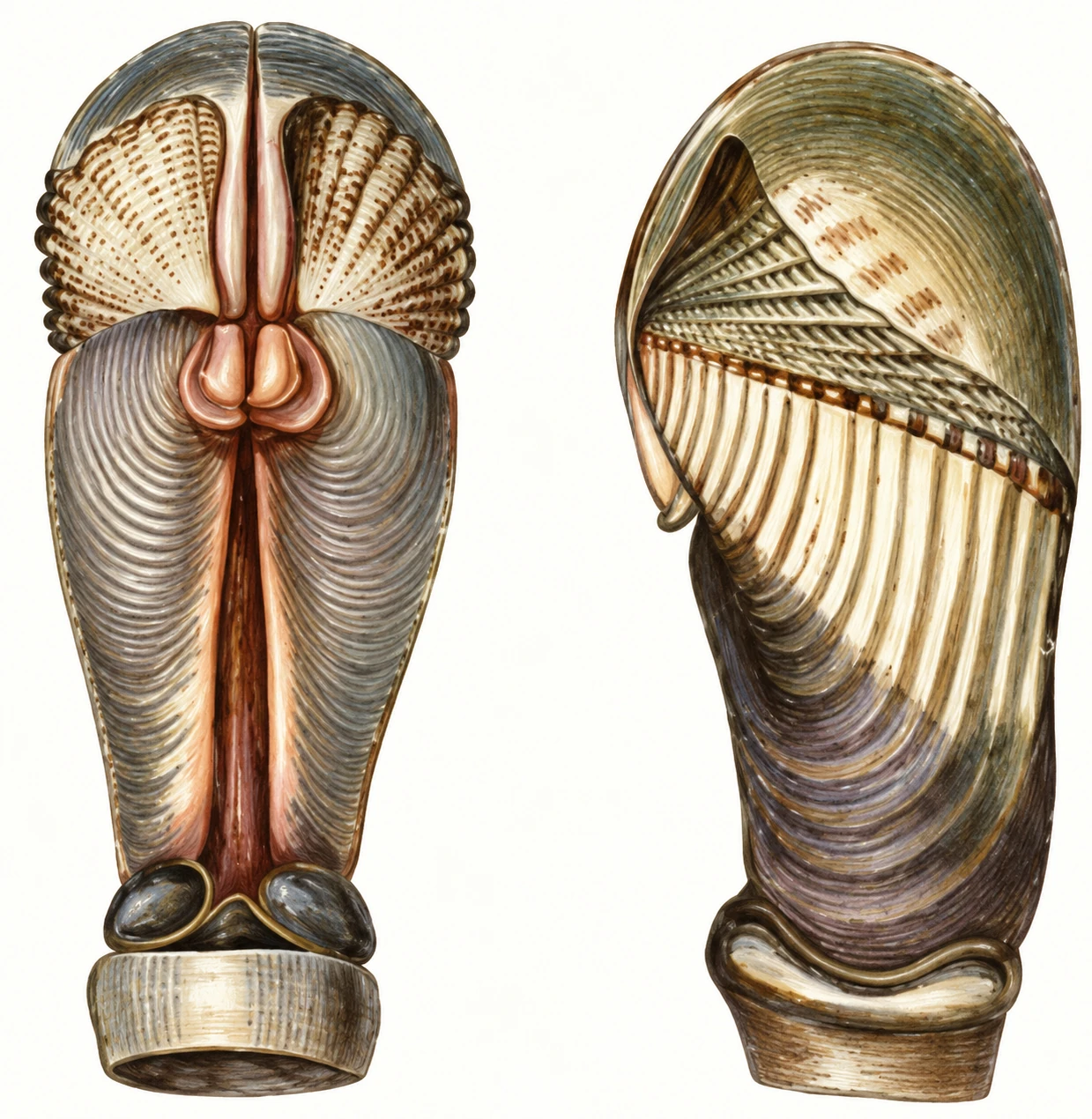 The accompanying Pholas papyracea figure belongs to the book’s discussion of shells that bore into stone. It introduces the kind of biological trace used in the columns argument. PDF 340.