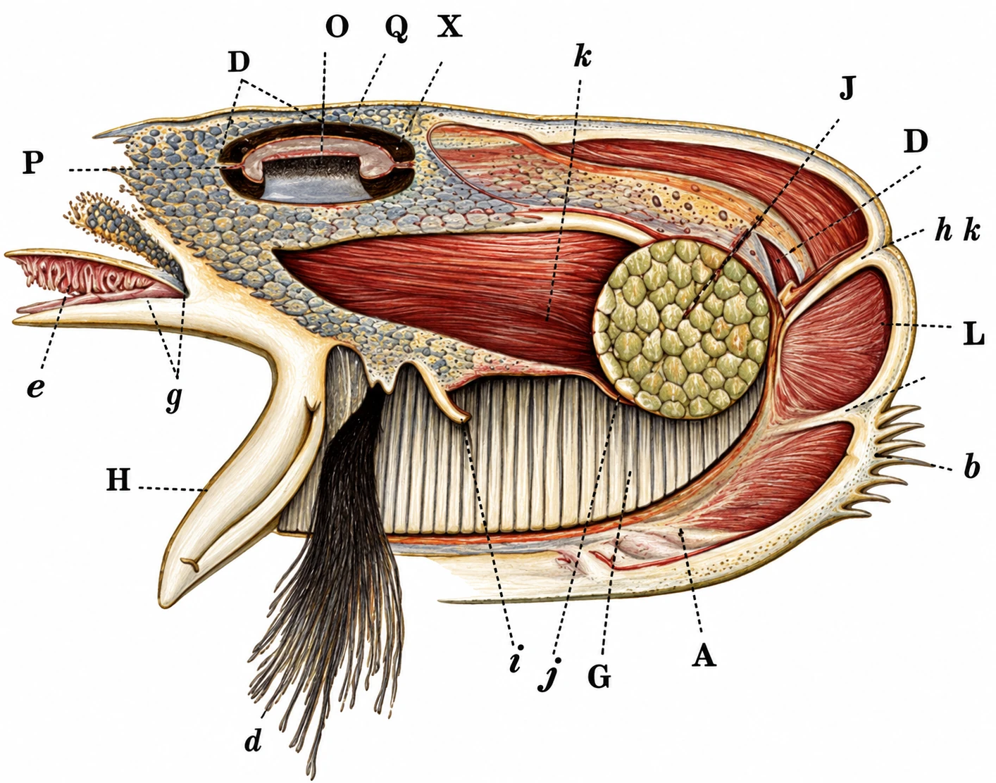 Fig. 157 accompanies the book’s description of the mussel’s foot and byssus. The threads both fasten it and help it draw its shell forward. PDF 367–368.