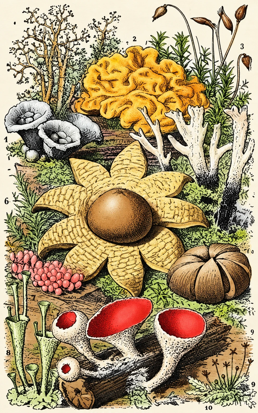 A collection of fungi and mushrooms.