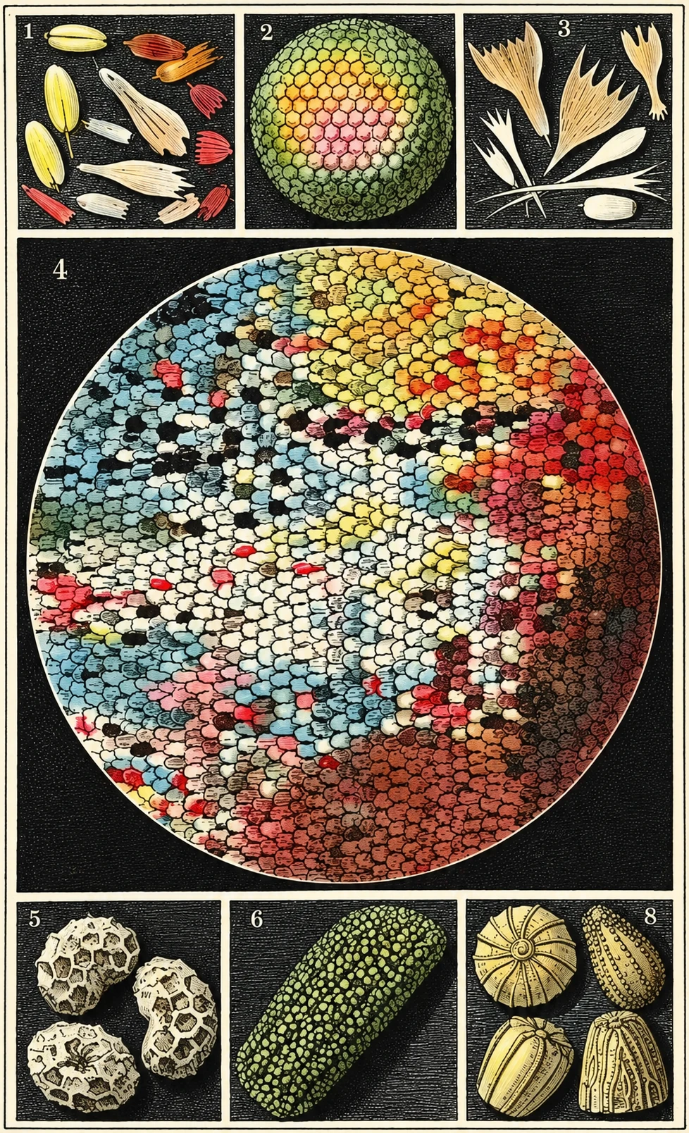 Microscopic organisms and fungi illustration.